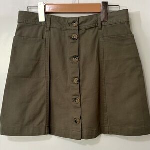 Divided| H&M| NEW Olive Button-Up A-Line Pocketed Mini Skirt Sz 6 NWT